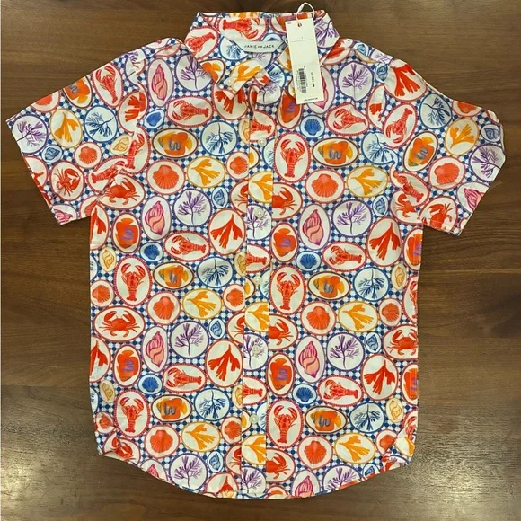 NWT- Janie and Jack Multicolor Patterned Button Down Shirt - Picture 2 of 5